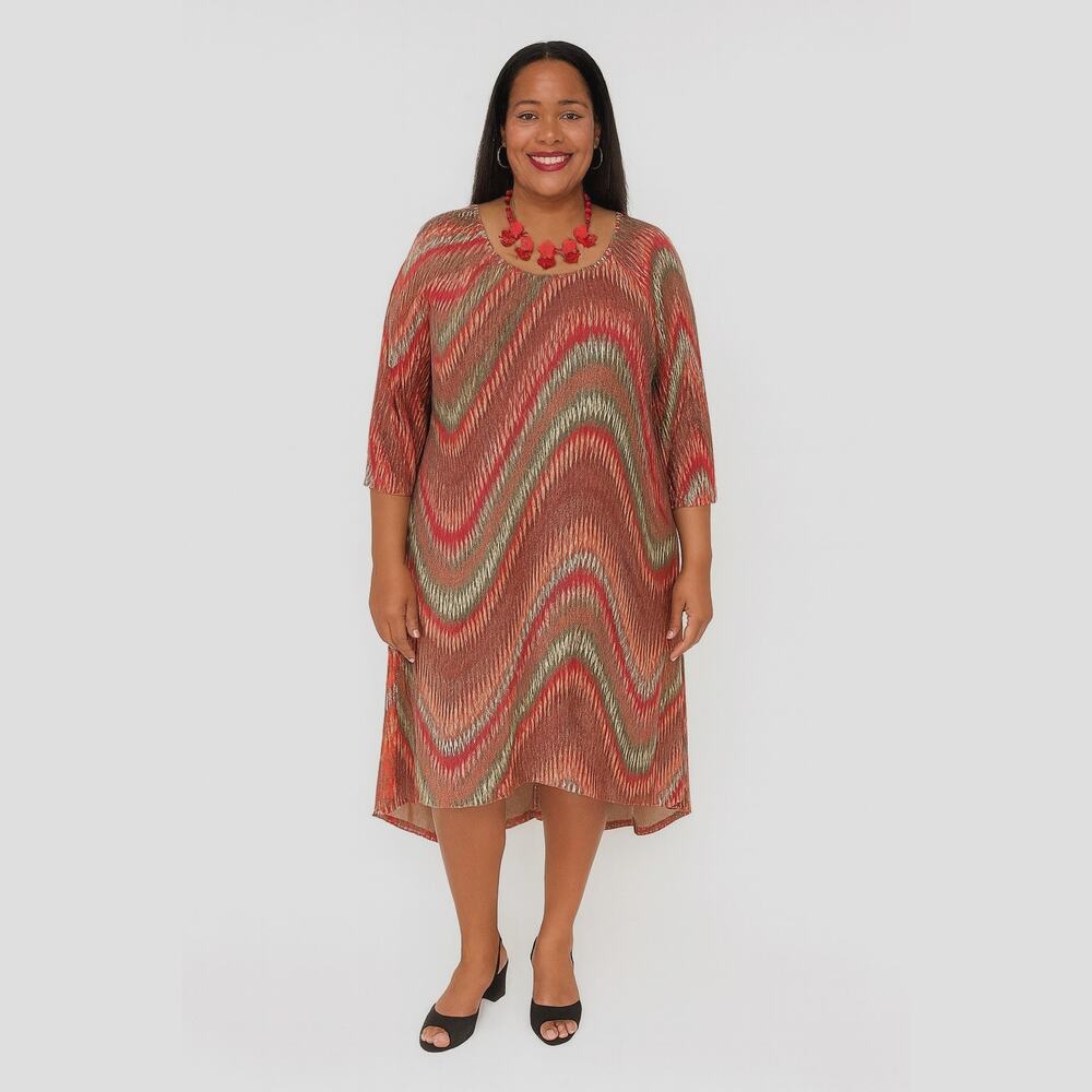 Avenue Plus Size 22/24 High-Low Jersey Knit Dress‎ – Red & Olive Zigzag Print